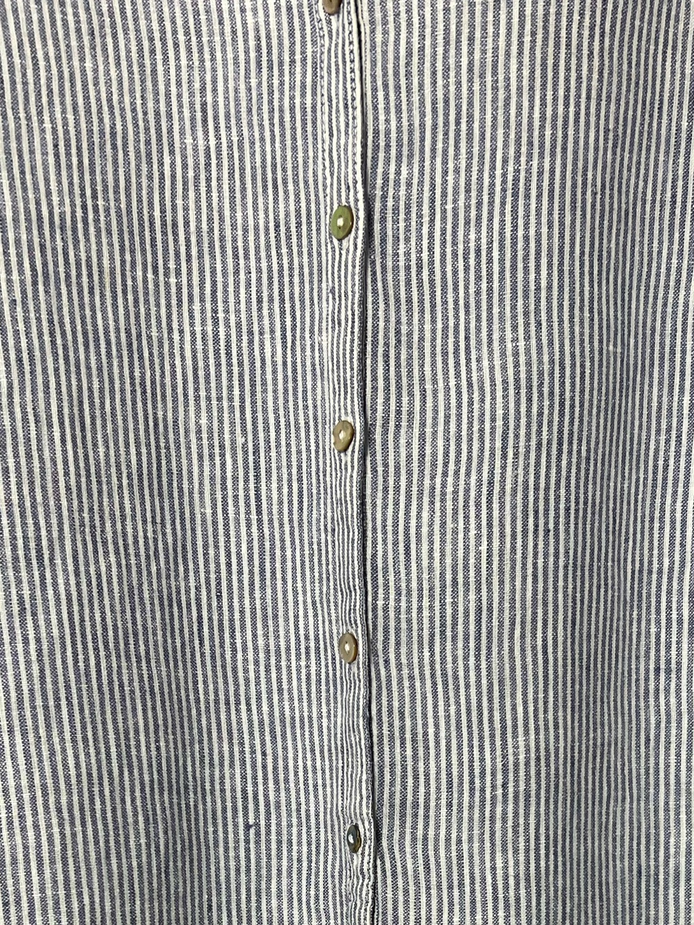 Tahari 100% Linen Classic Navy & White Vertical Stripe Button-Down Shirt Coastal - Picture 8 of 12